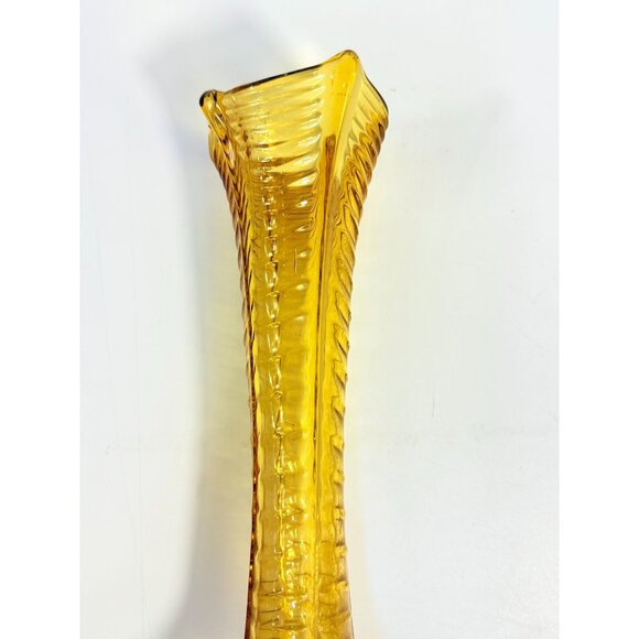 Swung Swing Vase Orange Amber Hand Blown Northwood Drapery Variant Amber Vase - Picture 4 of 16